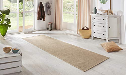 BT Carpet Nature Läufer In- und Outdoor – Schlingen Küchenläufer Rutschfest Flachgewebe Kurzflor Woll-Optik Fineloop Küchenteppich für Flur, Küche, Garten, Terrasse, Badezimmer – Naturbeige, 80x500cm von BT Carpet