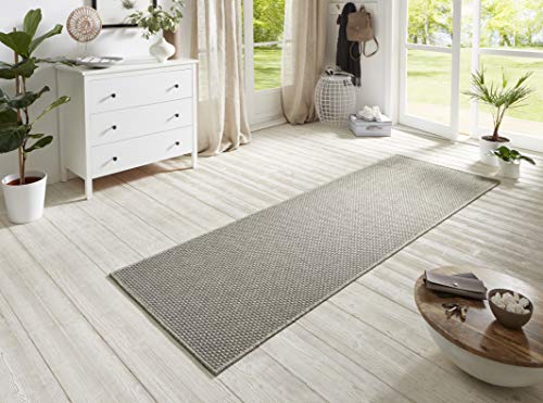 BT Carpet Nature Läufer In- und Outdoor – Schlingen Küchenläufer rutschfest Flachgewebe Kurzflor Woll-Optik Fineloop Küchenteppich für Flur, Küche, Garten, Terrasse, Badezimmer – Hellgrau, 80x450cm von BT Carpet