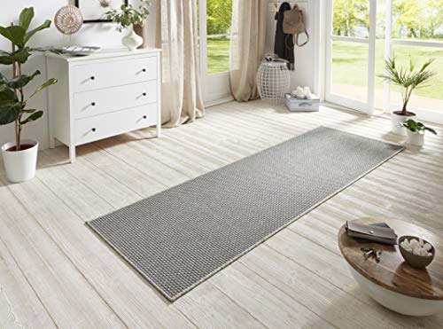 BT Carpet Nature Läufer In- und Outdoor – Schlingen Küchenläufer rutschfest Flachgewebe Kurzflor Woll-Optik Fineloop Küchenteppich für Flur, Küche, Garten, Terrasse, Badezimmer – Silber, 80x350cm von BT Carpet