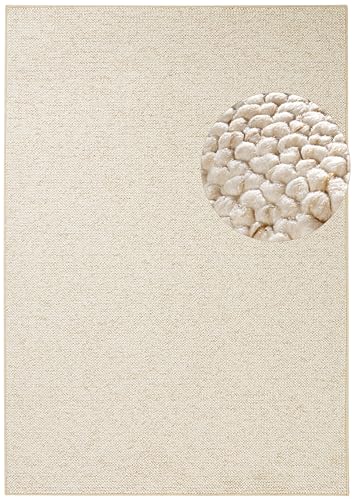 BT Carpet Wolly Teppich – Wohnzimmerteppich Flachgewebe Kurzflor Woll-Optik Wolle Skandi-Look Esszimmer, Wohnzimmer, Kinderzimmer, Schlafzimmer – Creme, 60x90cm von BT Carpet