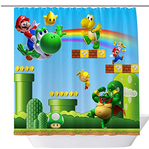 BT World Duschvorhang mit Cartoon-Motiv, Polyester, 180 x 180 cm, für Badezimmer, Kinder-Badezimmerdekoration, Vorhang-Set mit Haken von BT World