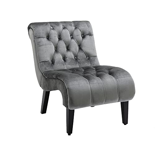 BTBHIHO Armlehnstuhl, Bequemer Sessel Mit Stoffknöpfen, Bequemer Lesesessel Für Wohnzimmer, Schlafzimmer Und Arbeitszimmer, Platzsparendes Design Im Nordischen Stil (Silver Grey + Velvet + Foam) von BTBHIHO