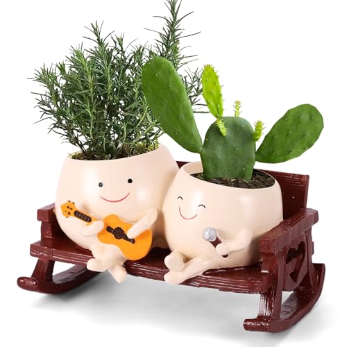 BTBHIHO Blumentopf mit Smiley,Blumentopf Witzig,Niedlicher blumentöpfe mit Gitarre,Sukkulenten blumentöpfe,Geeignet für Die Dekoration Von Gartenbalkonen im Innen und Außenbereich von BTBHIHO