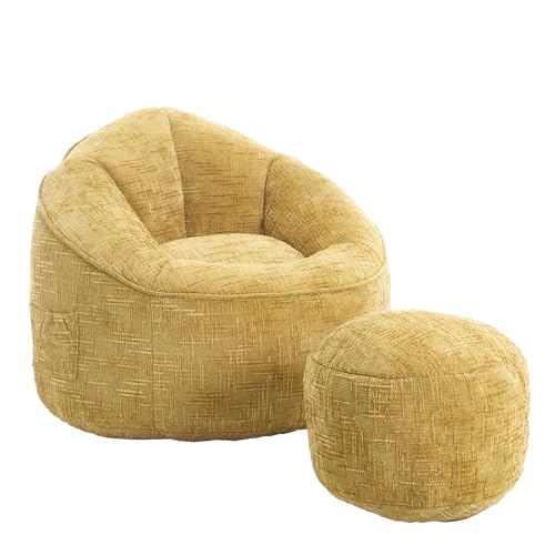 BTBHIHO Riesiges Birnenförmiges Sitzsack-Fußhocker-Set, Lazy-Sofa Aus Komprimiertem Schaumstoff, Dekompressionsartefakt Für Wohnzimmer Und Arbeitszimmer (Yellow + Chenille + Foam) von BTBHIHO
