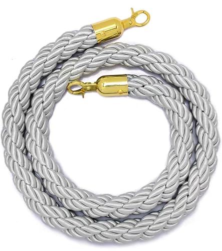 1/1.5/2/2.5/3 M Warteschlangen-Absperrseil, 11 Farben, Absperrseil Mit Haken For Pfostenständer, Warteschlangenteiler, Massenkontrolle Im Hotel, Goldener Haken(Silver,3M) von BTBTB