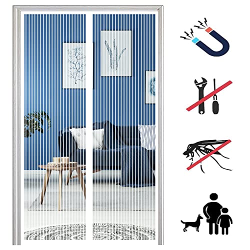 Fliegengitter Tür, Magnet Insektenschutz Magnetvorhang Ohne Bohren, Kinderleichte Klebemontage, Für Balkontür Terrassentüren Kellertür Wohnzimmer-White|| 70x240cm(27x94inch) von BTCCL