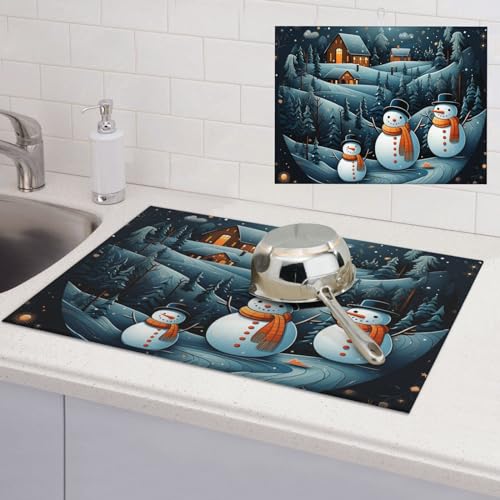 BTCOWZRV Abtropfmatte mit Weihnachtsmann-Pinguin-Motiv, groß, 45,7 x 61 cm, Abtropfmatten für Küche, Theke, super saugfähig, schnell trocknend, Kaffeematte, Geschirrunterlage von BTCOWZRV