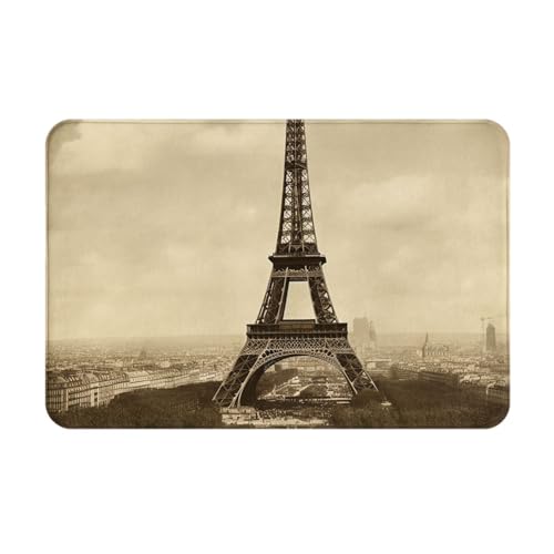 BTCOWZRV Fußmatte im Vintage-Stil, Motiv: Paris Eiffelturm, saugfähig, rutschfest, 40,6 x 61 cm, Flanell, Willkommens-Fußmatte, Eingangsteppich, waschbar, Haustürmatte für Küche, Schlafzimmer, von BTCOWZRV
