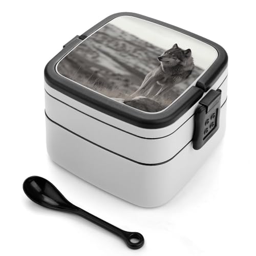 BTCOWZRV Wolf On The Grass Bento Box with Compartments Double Layer Bento Lunch Box with Spoon And Handle All-in-One Adult Lunchbox Leakproof Lunch Container for Work Picnic Travel BTCOWZRV Wolf On The Grass Bento Box with Compartments Double Layer Bento Lunch Box with Spoon And Handle All-in-One Adult Lunchbox Leakproof Lunch Container for Work Picnic Travel von BTCOWZRV