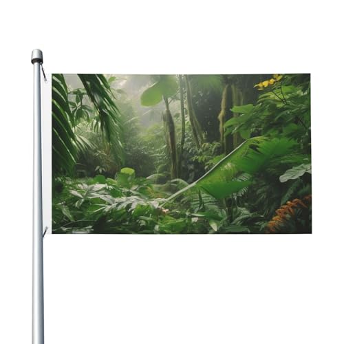 Flagge mit tropischem Regenwald-Druck, 90 x 150 cm, lustige hängende Flagge, Grußbanner mit Metallösen, personalisierte Gartenflagge für drinnen und draußen, Party, Heimdekoration von BTCOWZRV