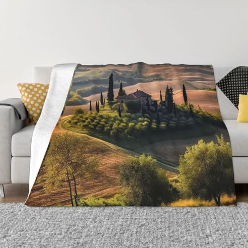 Flanelldecke, Motiv: Toskana, Landschaft, Baum, Landschaft, Bauernhof, bedruckt, ultraweich, warm, gemütlich, leicht, Reisedecke, für alle Jahreszeiten, Decke für Couch, Bett, Sofa, Camping, Büro, von BTCOWZRV