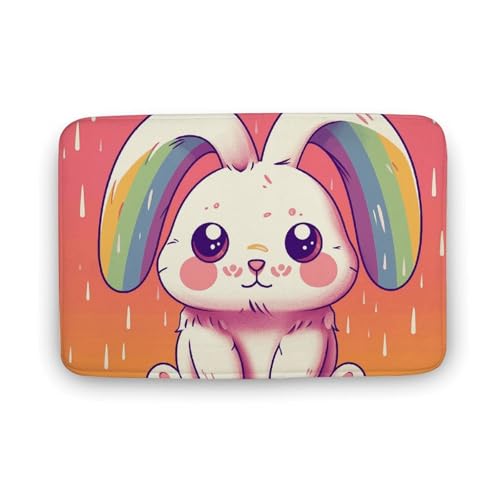 Fußmatte saugfähige Badematte für den Außenbereich, rutschfest, weich, Badezimmerteppich, 39,9 x 60,9 cm, Haustürmatte für Eingang, Kaninchen mit Regenbogenohren, Teppich, waschbar, Türteppich für Fußmatte saugfähige Badematte für den Außenbereich, rutschfest, weich, Badezimmerteppich, 39,9 x 60,9 cm, Haustürmatte für Eingang, Kaninchen mit Regenbogenohren, Teppich, waschbar, Türteppich für von BTCOWZRV