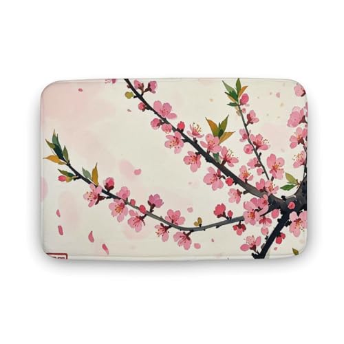 Fußmatte saugfähige Badematte für den Außenbereich, rutschfest, weich, Badezimmerteppich, 50 x 80 cm, Eingangstürmatte für Eingang, romantischer Frühling mit Pfirsichblüten, waschbarer Türteppich für von BTCOWZRV