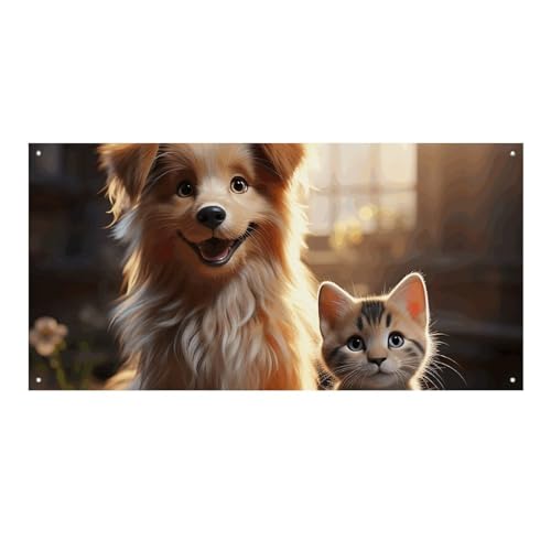 Hunde und Katzen Banner und Schilder, Party-Hintergründe, Wandbehang, Flaggen, Fototext, Hintergrund, großes Partybanner mit 4 Löchern, Wanddekoration für drinnen und draußen, 60 x 120 cm Hunde und Katzen Banner und Schilder, Party-Hintergründe, Wandbehang, Flaggen, Fototext, Hintergrund, großes Partybanner mit 4 Löchern, Wanddekoration für drinnen und draußen, 60 x 120 cm von BTCOWZRV