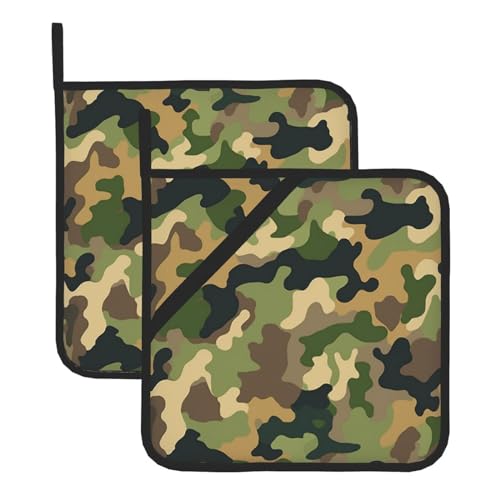 Topflappen mit Camouflage-Druck, hitzebeständig, wasserdicht, für Mikrowelle, Kochen, Backen, Backofen, Grill, 20,3 x 20,3 cm, 2 Stück von BTCOWZRV