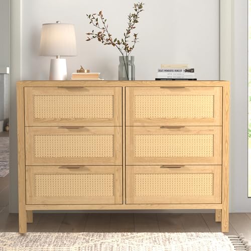 BTDWI Holzkommode für Schlafzimmer, breite Rattan-Schublade mit goldfarbenem Griff für Schlafzimmer, Flur, rustikale Eiche BTDWI Holzkommode für Schlafzimmer, breite Rattan-Schublade mit goldfarbenem Griff für Schlafzimmer, Flur, rustikale Eiche von BTDWI