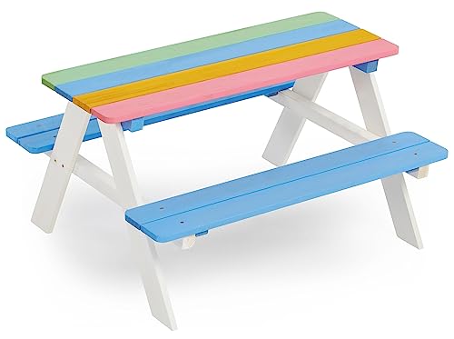 BTEXPERT Outdoor-Picknicktisch für Kinder, aus Holz, sensorischer Stuhl, Bank, 88,9 x 78,7 cm, mehrfarbig von BTEXPERT