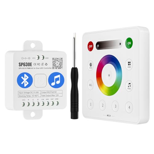 BTF-LIGHTING 4 Zonen 2.4GHz RF Smart Panel RC3 & SP630E Bluetooth Controllers Kit Unterstützt PWM FCOB COB SMD WS2811 WS2812B WS2814 WS2815 SK6812 IC usw. SPI RGB RGBW LED Streifen DC5V DC12V DC24V von BTF-LIGHTING