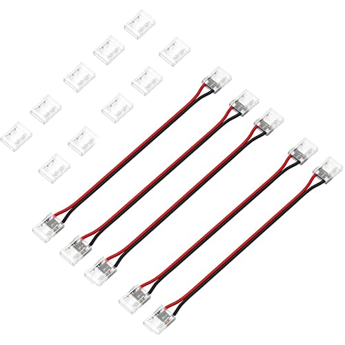 BTF-LIGHTING 5 Stück 2 PIN 8 mm breites Doppelendstück mit 15cm langem 20AWG-Verlängerungskabel mit lötfreier, transparenter Mittelabdeckung für FCOB FOB LED-Leuchtband von BTF-LIGHTING