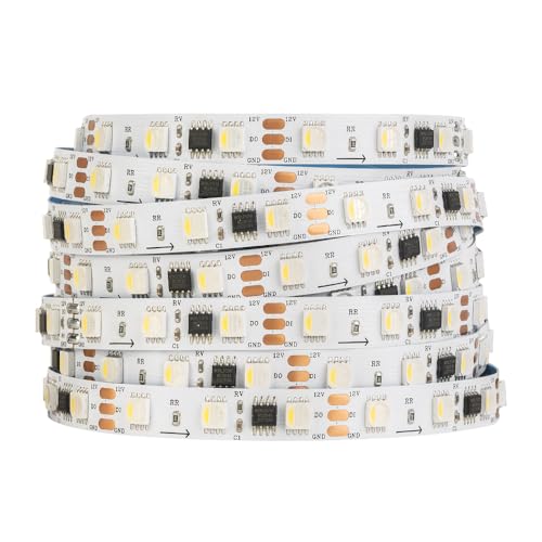BTF-LIGHTING 5050SMD WS2814 RGBW 4in1 IC Adressierbarer LED-Streifen RGB+Warmweiß 5M 60LEDs/m DC12V Weiß PCB IP30 Nicht Wasserdicht Dreamcolor für Innen Haus Dekoration DIY-Projekt (nur Streifen) von BTF-LIGHTING
