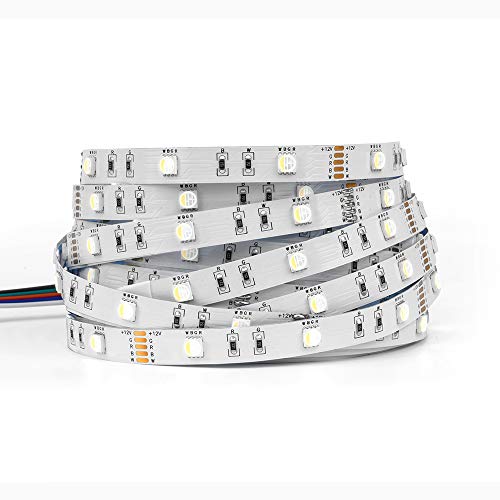 BTF-LIGHTING 5M 150LEDs 5050 RGBWW 4 in 1 RGB+Kaltes Weiß (6000K-6500K) LED Streifen 4 Farben in 1 LED IP30 Weiß PCB Band-Lampen Mehrfarbige LED Streifen(Netzteil&Controller sind nicht enthalten) von BTF-LIGHTING