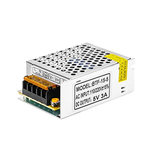 BTF-LIGHTING AC 110/220V Schaltnetzteil DC5V 3A 15W Aluminium Netzteil Transformator Stromversorgung Driver für WS2812B WS2813 SK6812RGBW LED Streifen LED Strip Light Beleuchtung von BTF-LIGHTING