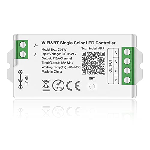 BTF-LIGHTING C01W Monochrome 2,4 GHz WiFi Einfarbig LED Streifen Controller Dim Helligkeit Gruppensteuerung Kompatibel mit Alexa Google Home APP Steuerung Arbeit Mit WR02RF RC01RFB Fernbedienung von BTF-LIGHTING