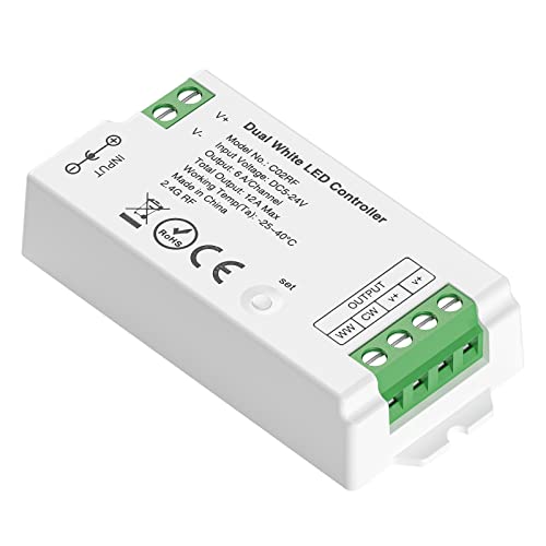 BTF-LIGHTING C02RF 2.4Ghz CCT LED Controller für CCT Dual Weiß LED Streifen Kompatibel mit RC02RFB WR02RF RF Fernbedienung Funktionen erweitern Arbeit mit RF Tuya Gateway(Nicht inhalt Gateway) von BTF-LIGHTING