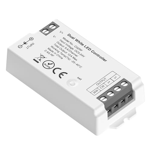BTF-LIGHTING C02RF 2.4Ghz CCT LED Controller für CCT Dual Weiß LED Streifen Kompatibel mit RC02RFB WR02RF RF Fernbedienung Funktionen erweitern Arbeit mit RF Tuya Gateway(Nicht inhalt Gateway) von BTF-LIGHTING
