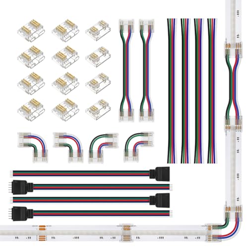 BTF-LIGHTING FCOB 12 mm 5-poliges Anschluss-Set für COB RGBW (V+ R G B W) LED-Lichtstreifen, L-förmig/Dual-End mit Draht/lückenlos/Streifen auf Draht/5-poliger JST-Stecker, 5-Leiter-24-AWG-Draht von BTF-LIGHTING