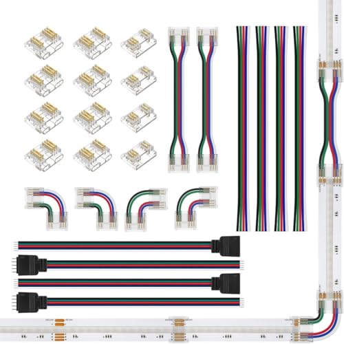 BTF-LIGHTING FCOB 5pin 12mm L-Steckverbinder Set - Dual-End Board-to-Board/Kabel, 15cm 24AWG Drähten, JST SM Stecker, für 5 pin FCOB RGBW LED Streifen Verbindung von BTF-LIGHTING