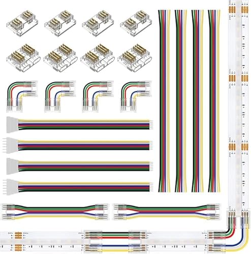 BTF-LIGHTING FCOB 6pin 12mm L-Steckverbinder Set - Dual-End Board-to-Board/Kabel, 15cm 24AWG Drähten, JST SM Stecker, für 6 pin FCOB RGBCCT LED Streifen Verbindung von BTF-LIGHTING