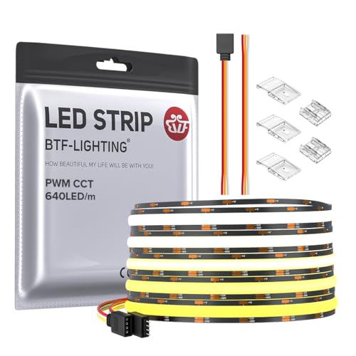 BTF-LIGHTING FCOB COB CCT LED-Streifen 3000K-6000K CCT Drehbar DC12V 5M 640LEDs/m 14W/M 10mm Schwarz PCB Flexibles Hoher Dichte LED-Band IP30 Nicht Wasserdicht für Innenraum Dekoration (nur Streifen) BTF-LIGHTING FCOB COB CCT LED-Streifen 3000K-6000K CCT Drehbar DC12V 5M 640LEDs/m 14W/M 10mm Schwarz PCB Flexibles Hoher Dichte LED-Band IP30 Nicht Wasserdicht für Innenraum Dekoration (nur Streifen) von BTF-LIGHTING