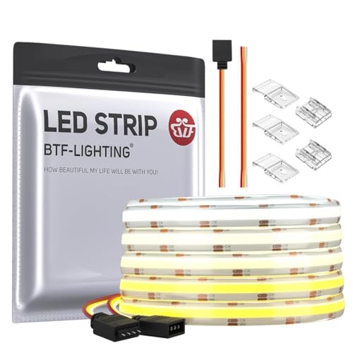 BTF-LIGHTING FCOB COB CCT Flexibler Hohe Dichte LED Streifen 5M 640LEDs/m DC24V 14W/M IP65 Wasserdicht Dimmbar Abstimmbar 3000K-6000K CRI＞90 für Innendekoration(Nicht inhalt Netzteil＆Controller) von BTF-LIGHTING