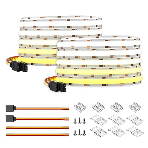 BTF-LIGHTING FCOB COB FOB Flexibel High Density CCT LED Streifen 2x5M 640LEDs/m DC24V 14W/M Abstimmbar 3000K-6000K CRI＞90 Dimmbares verformbares LED-Lichtband für DIY Innendekoration(Nur Streifen) von BTF-LIGHTING