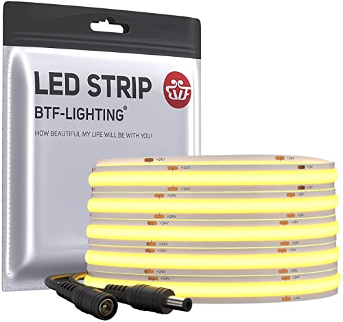 BTF-LIGHTING FCOB Flexibel Hohe Dichte LED Streifen 5M 480LEDs Naturweiß 9W/M 24V Dimmbar Verformbar FOB COB LED Licht Band für Schlafzimmer Küche Raum Innendekoration(Nur Streifen) von BTF-LIGHTING