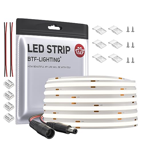 BTF-LIGHTING FCOB COB Natürliches Weiß 4000K Flexibel Hohe Dichte Licht dimmbare LED-Streifen CRI90 + 10M 336LEDs/m DC24V 8W/M 8mm Breite biegsam FOB LED-Band für DIY Innenbeleuchtung Projekte von BTF-LIGHTING