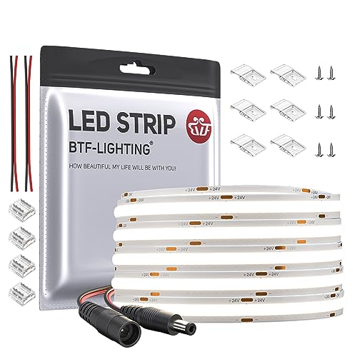 BTF-LIGHTING FCOB COB Natürliches Weiß 4000K Flexibel Hohe Dichte Licht dimmbare LED-Streifen CRI90 + 10M 528LEDs/m DC24V 14W/M 10mm Breite biegsam FOB LED-Band für DIY Innenbeleuchtung Projekte von BTF-LIGHTING