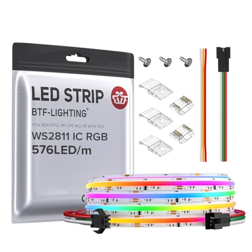 BTF-LIGHTING FCOB COB RGB WS2811 IC Adressierbares LED-Streifen DC24V 3m 576LEDs/M 16W/M 10mm Weiß PCB Chasing Farbe Flexibel Hohe Dichte LED IP66 Wasserdicht für Innenraum Dekoration (nur Streifen) BTF-LIGHTING FCOB COB RGB WS2811 IC Adressierbares LED-Streifen DC24V 3m 576LEDs/M 16W/M 10mm Weiß PCB Chasing Farbe Flexibel Hohe Dichte LED IP66 Wasserdicht für Innenraum Dekoration (nur Streifen) von BTF-LIGHTING