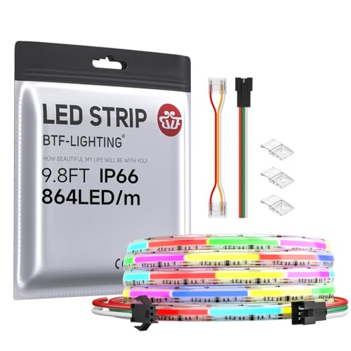 BTF-LIGHTING FCOB COB RGB WS2811 IC Adressierbares LED-Streifen DC24V 3m 864LEDs/M 26W/M 12mm Weiß PCB Chasing Farbe Flexibel Hohe Dichte LED IP66 Wasserdicht für Innenraum Dekoration (nur Streifen) BTF-LIGHTING FCOB COB RGB WS2811 IC Adressierbares LED-Streifen DC24V 3m 864LEDs/M 26W/M 12mm Weiß PCB Chasing Farbe Flexibel Hohe Dichte LED IP66 Wasserdicht für Innenraum Dekoration (nur Streifen) von BTF-LIGHTING