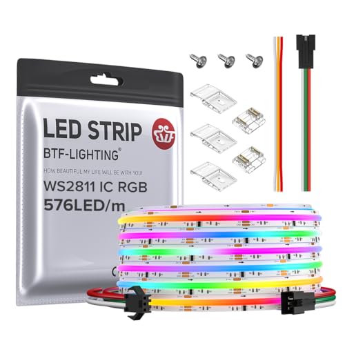 BTF-LIGHTING FCOB COB RGB WS2811 IC Adressierbares LED-Streifen DC24V 5M 576LEDs/M 16W/M 10mm Weiß PCB Chasing Farbe Flexibel Hohe Dichte LED IP66 Wasserdicht für Innenraum Dekoration (nur Streifen) BTF-LIGHTING FCOB COB RGB WS2811 IC Adressierbares LED-Streifen DC24V 5M 576LEDs/M 16W/M 10mm Weiß PCB Chasing Farbe Flexibel Hohe Dichte LED IP66 Wasserdicht für Innenraum Dekoration (nur Streifen) von BTF-LIGHTING