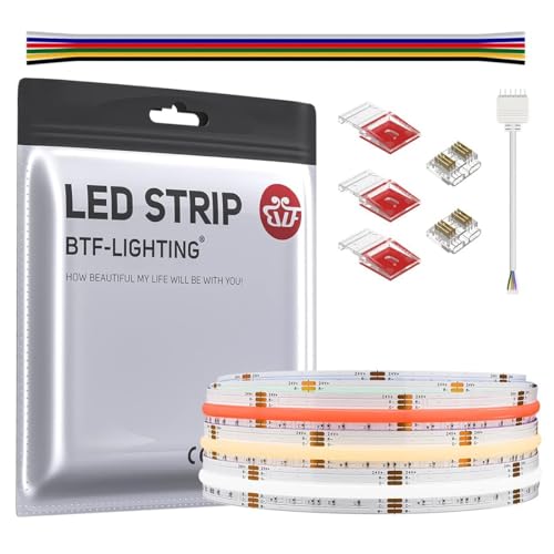 BTF-LIGHTING FCOB COB RGBCCT Flexible Hohe Dichte LED-Streifen LED Strip 3M 840LED/M 2520LEDs DC24V 18W/M IP30 Mehrfarbig für TV Zimmer Party DIY Heimdekoration(Nicht inhalt Controller&Netzteil) von BTF-LIGHTING