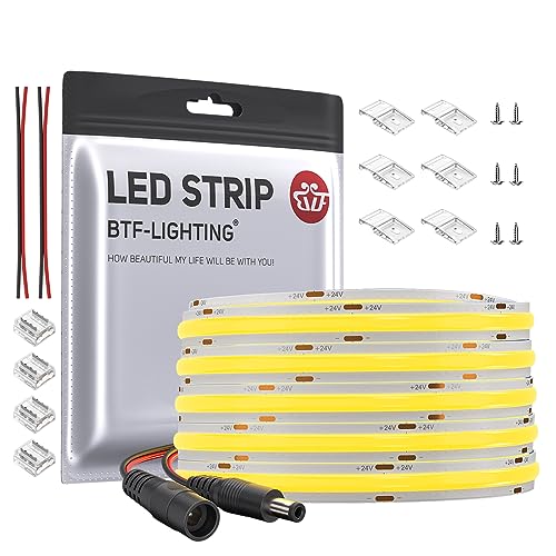 BTF-LIGHTING FCOB COB Warmes Weiß 3000K Flexibel Hohe Dichte Licht dimmbare LED-Streifen CRI90 + 10M 528LEDs/m DC24V 14W/M 10mm Breite biegsam FOB LED-Band für DIY Innenbeleuchtung Projekte von BTF-LIGHTING