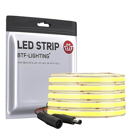 BTF-LIGHTING FCOB Flexibel Hohe Dichte LED Streifen Warmweiß 3000K 5M 480LEDs/M 10W/M 24V IP65 Wasserdicht Dimmbar Verformbar COB LED Licht für Zimmer DIY Dekoration(Nicht inhalt Netzteil＆Controller) von BTF-LIGHTING