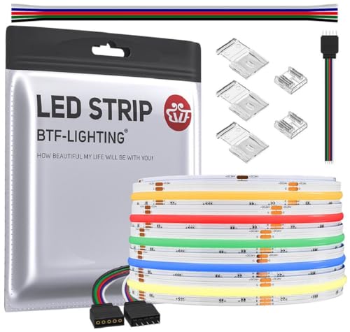 BTF-LIGHTING FCOB COB RGBWW(2700K) Hohe Dichte Flexibel LED Streifen 5M 896LED/M 4480LEDs 16W/M DC24V IP30 Nicht Wasserdicht Mehrfarbig für DIY Heimdekoration(Nicht inhalt Netzteil＆Controller) von BTF-LIGHTING