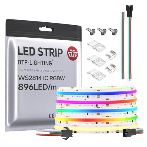 BTF-LIGHTING FCOB SPI RGBWW (3000K) Flexible High Density LED Streifen Licht COB IC RGBW LED Band 5M 896LEDs/m DC24V weiße PCB IP30 NICHT wasserdichte Chasing Farbe (ohne Controller und Netzteil) von BTF-LIGHTING