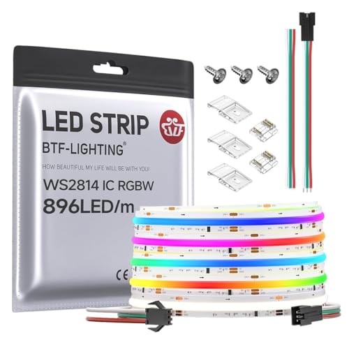 BTF-LIGHTING FCOB SPI WS2814 IC RGBNW (4000K) Flexibel Hohe Dichte LED Streifen Licht RGBW LED Band 5M 896LEDs/m DC24V weiße PCB IP30 NICHT wasserdichte Chasing Farbe (ohne Controller und Netzteil) von BTF-LIGHTING