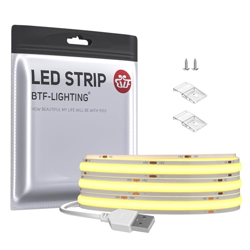 BTF-LIGHTING FCOB USB LED Streifen 1m 320LEDs/m Kaltweiß COB FOB LED Strip DC5V RA>90 ohne Dimmer Flexibel hohe Dichte für TV PC Hintergrundbeleuchtung Schlafzimmer DIY Dekoration Inneneinrichtung von BTF-LIGHTING