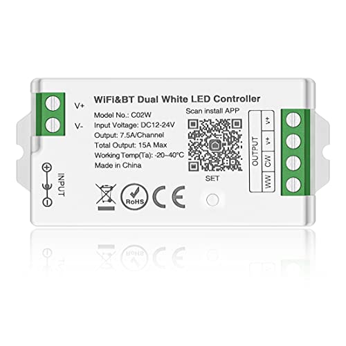 BTF-LIGHTING C02W CCT Farbtemperatur LED Controller DualWeiß 2700K-6500K 2,4GHz WiFi Gruppensteuerung Kompatibel mit Alexa Google Home APP Steuerung Arbeit mit WR02RF Remote Panel von BTF-LIGHTING