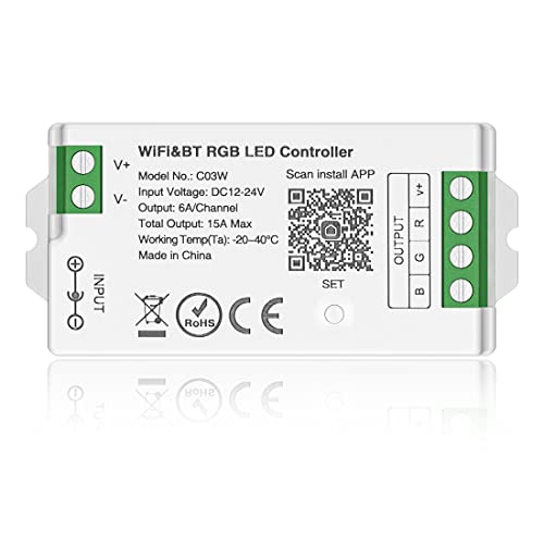 BTF-LIGHTING C03W RGB PWM (+ R G B) 4PIN 2,4 GHz WiFi LED Streifen Controller Helligkeit Gruppensteuerung Kompatibel mit Alexa Google Home APP Steuerung Arbeit Mit WR01RF RC03RFB Fernbedienung von BTF-LIGHTING